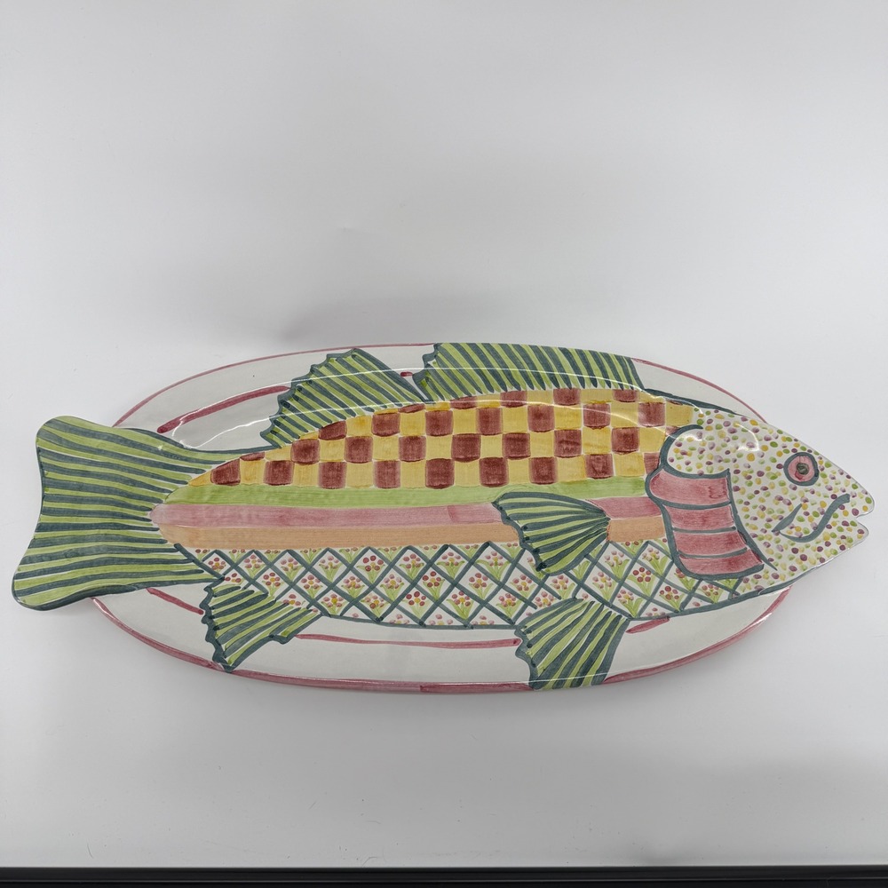 Mackenzie-Childs 2005 Hand Painted Terracotta Fish Platter 23.5" Serving Tray